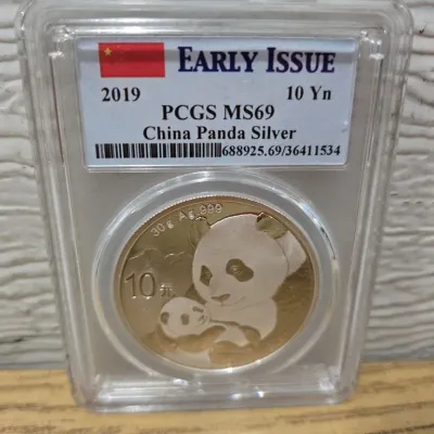 Sale Photo Thumbnail #7: Early Issue 2019 China Panda .999 Silver PCGS MS69 30 Grams