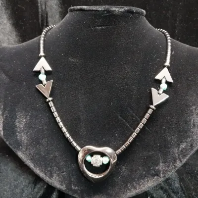 Hematite & Turquoise Heart Necklace