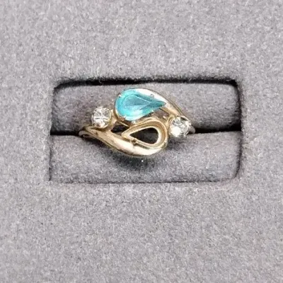 10k & Aquamarine Ring Size 3