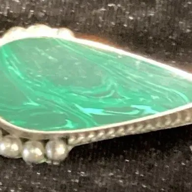 Sterling & Malachite Tear Drop Brooch
