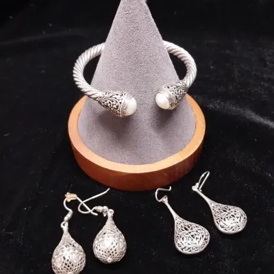 Sterling Hinge Bracelet & Earrings 
