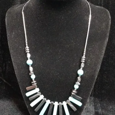 Hematite & Turquoise Bib Necklace