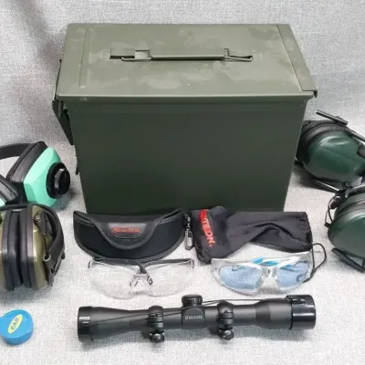 Simmons 22 Mag Scope, Ammo Case, Ear & Eye Protection