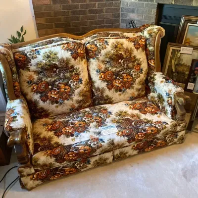 Vintage Rustic Wood and Upholstery Sofa, Clayton Marcus #2