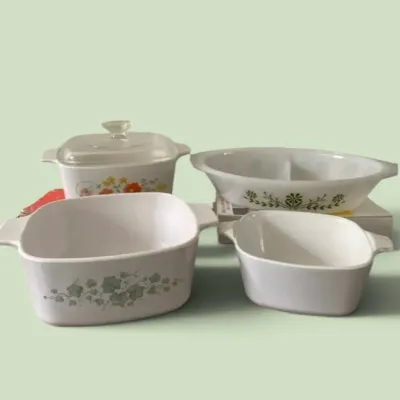 Corning Ware Glassbake Lot - Spring Blossom Calloway Wildflower Casseroles Divided Dish
