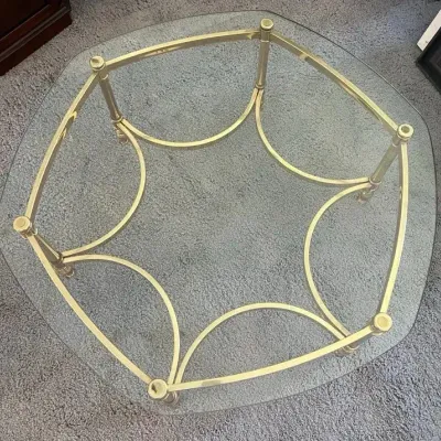 Gold Metal & Glass Hexagonal Coffee Table 