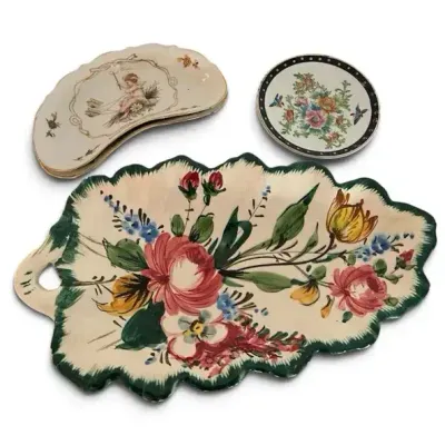 Italian Majolica Hand-Painted Leaf Platter, Cherub Crescent Plates and More
