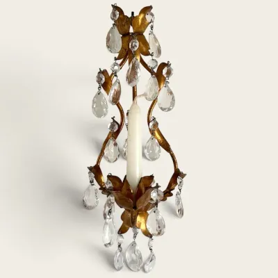 Florentine Gilt Candle Sconce with Crystal Prisms