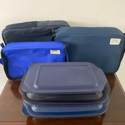 Pyrex Portables Travel Lot - Lidded Casseroles w/ Thermal Carry Cases 
