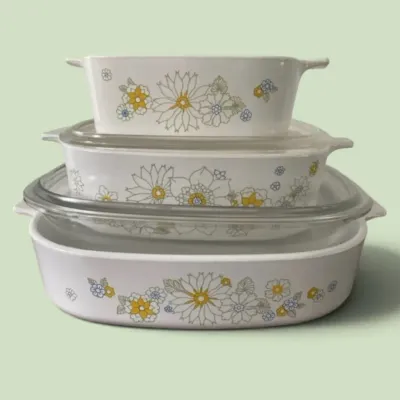 Vintage Corning Ware Floral Bouquet Casseroles - Set 3