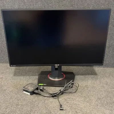 Sale Photo Thumbnail #30: Black ASUS computer monitor on a matching stand, complete with its power adapter cable.