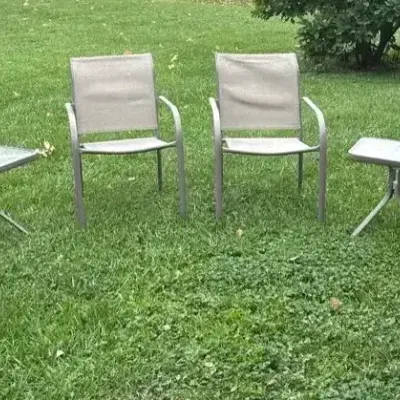 6-Piece Outdoor Patio Furniture Set – 4 Mesh Chairs & 2 Side Tables