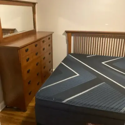 Modern Queen Bedroom Suite: Mattress, Wood Headboard, 10-Drawer Chest, Bureau, & Nightstand