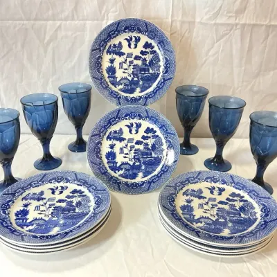 Japanese Blue Willow Meets Noritake Glasses