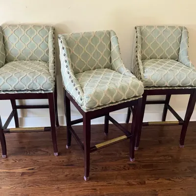 Teal Lattice Upholstered Counter Stools