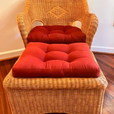 Wicker Arm Chair and Stool