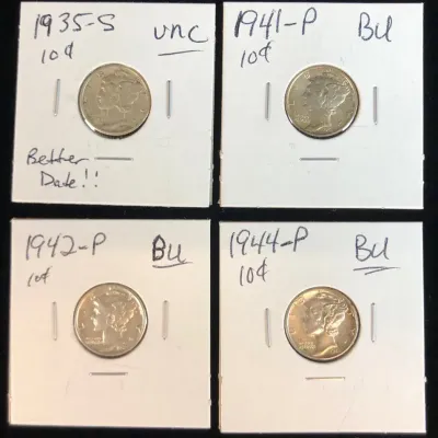 Uncirculated Silver Mercury Dimes, 4 Total