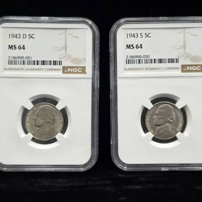 1943-S & 1943-D Silver Wartime Jefferson Uncirculated Nickels NGC MS-64
