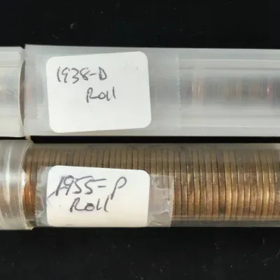 1938-D & 1955-P Rolls of Lincoln Wheat Cents, 100 Total