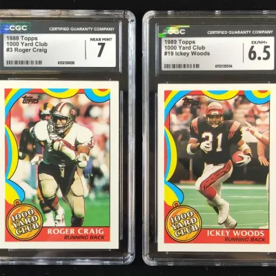 2 1989 Topps 1000 Yard Club Cards, Ickey Woods & Roger Craig, Better Players, CGC Graded