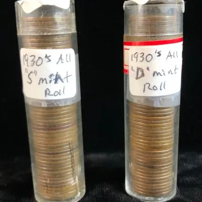 1930s S & D Lincoln Wheat Cent Rolls, 100 Coins Total, 2 Rolls Total