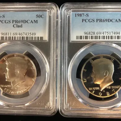 1976-S & 1987-S Proof Kennedy Half Dollars, PCGS PR69DCAM, 2 Total