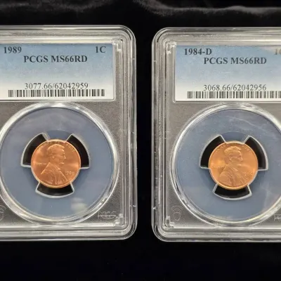 1984-D & 1989-P Lincoln Cents PCGS MS-66 RD