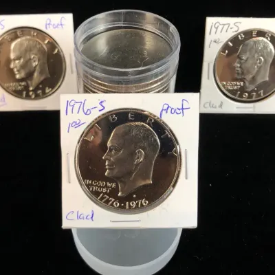 1974-S, 1976-S, & 1977-S Proof Eisenhower Dollars & Eisenhower Dollar Roll, 23 Total