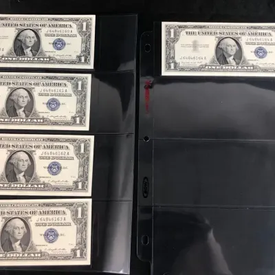 1957A Uncirculated Sequential Serial Number $1 Silver Star Note Certificates, 5 Total