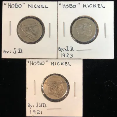 Collectible Buffalo Nickel “Hobo” Nickels, 3 Total