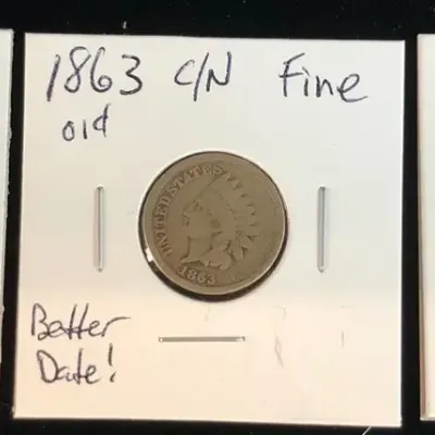 1859, 1863, & 1872 Better Date Indian Head Cents, 3 Total