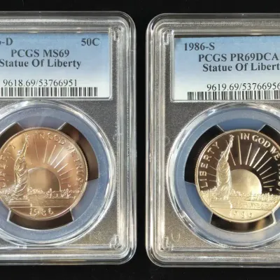 1986-D & 1986-S US Mint 50 Cent Uncirculated & Proof Liberty Commemorative Halves PCGS MS-69 & PR-69