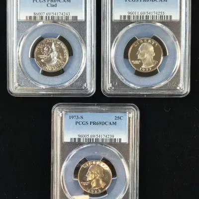 1973-S, 1976-S, 1977-S Proof Washington Quarters PCGS PR-69 DCAM