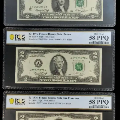 1976 $2.00 Federal Reserve Notes PCGS Graded