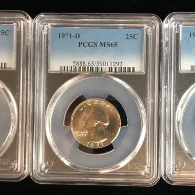 1970-P, 1971-D, & 1972-D Washington Quarters, PCGS MS-65, 3 Total