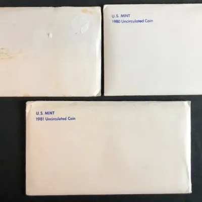 1979, 1980, & 1981 Original P/D Sealed Uncirculated US Mint Sets, 3 Total