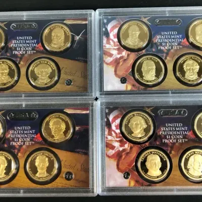 2007, 2008, 2009, & 2010 Original US Mint Proof Presidential Dollar Sets, 4 Total