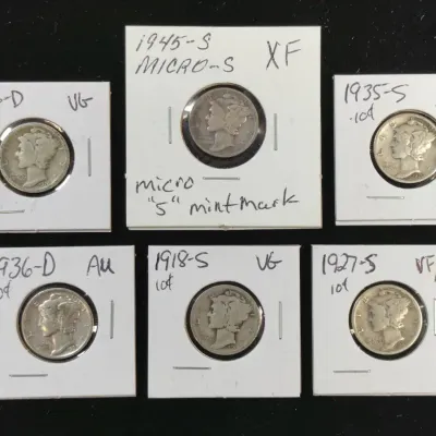 6 Key Date Mercury Silver Dimes