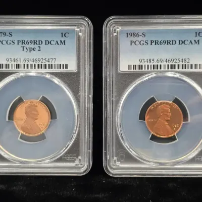 1979-S Type 2 & 1986-S Proof Lincoln Cents PCGS PR-69 DCAM