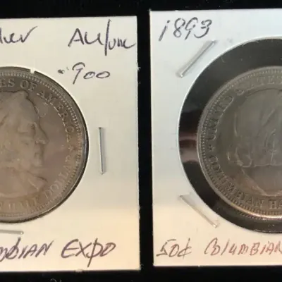 1892 & 1893 Silver Columbian Commemorative Half Dollars, 2 Total