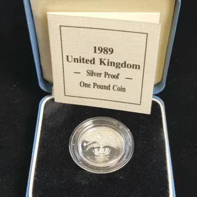 1989 United Kingdom Silver Proof Pound Coin, Original With COA & Box