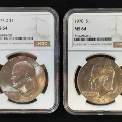 1977-D & 1978-P $1.00 Uncirculated Eisenhower Dollars NGC MS-64