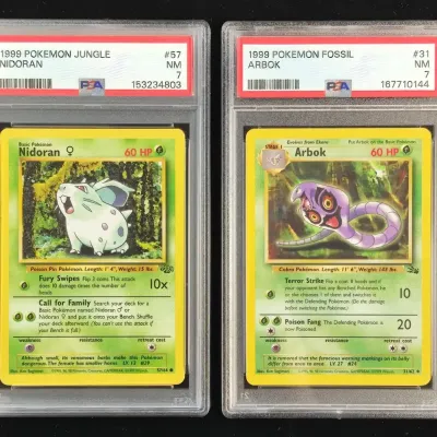 2 1999 Pokémon Cards, Arbok & Nidoran, PSA Graded