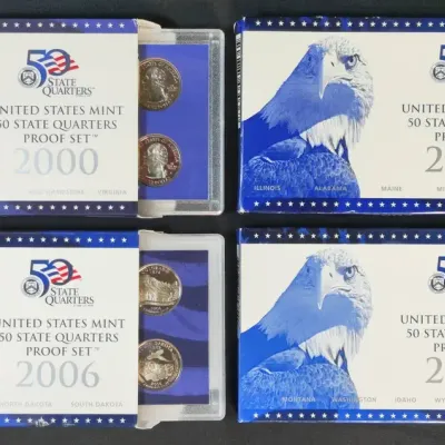 2000, 2003, 2006, 2007 US Mint Statehood Proof Original Quarter Sets
