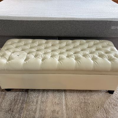 White tufted storage bench