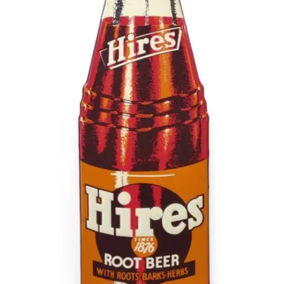 Sale Photo Thumbnail #50: 57" Hires Root Beer Die Cut Tin Soda Bottle Sign