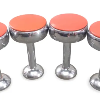 Sale Photo Thumbnail #285: (4) 1950s Chrome Swivel Soda Fountain Bar Stools