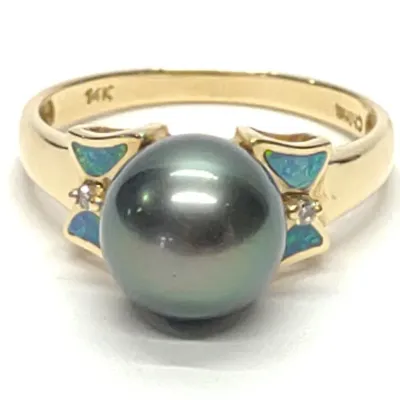 Sale Photo Thumbnail #287: 14K Yellow Gold Cultured Pearl & Opal Ring sz 8.25