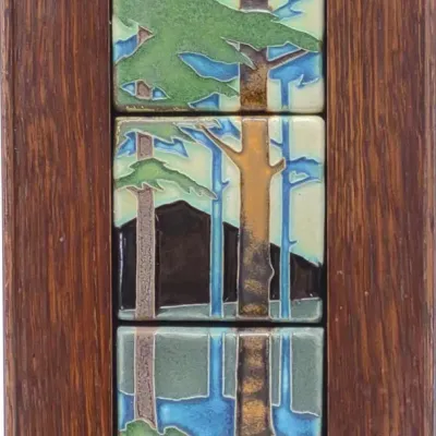 Sale Photo Thumbnail #422: 3 Tile Motawi Tileworks Pine Landscape Panel Art