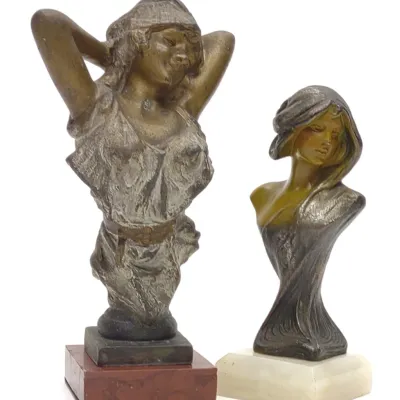 Sale Photo Thumbnail #648: 2 Art Nouveau Lady Bust Statuettes